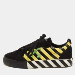 Off-White Black Canvas and Suede Vulcanized Striped Low Top Sneakers Size 41