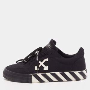 Off White Black Canvas Vulcanized Low Top Sneakers Size 40
