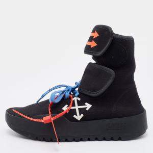 Off-White Black Knit Fabric Moto Wrap Velcro Detailed Sneakers Size 39