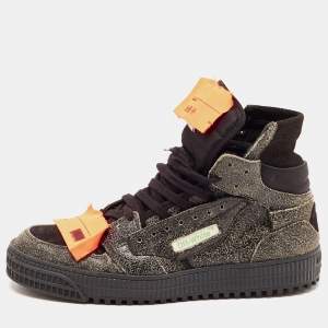 Pre Owned Off-White Black Suede and Textured Leather Off-Court 3.0 High Top Sneakers Size 41