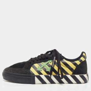 Off-White Black/Yellow Suede and Coated Canvas Vulcanized Sneakers Size 44