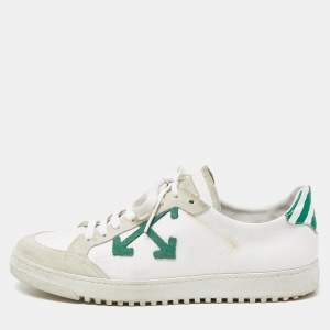 Pre Owned Off-White White/Green Canvas and Leather Vulcanized Sneakers Size 44