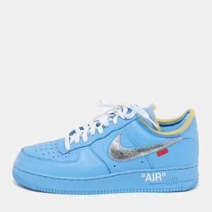 Pre Owned Off-White x Nike Air Force 1 Size 44.5 Blue Leather MCA University Low Top Sneakers
