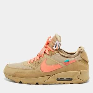 Off-White x Nike Beige Fabric and Suede Air Max 90 Desert Ore Sneakers Size 46