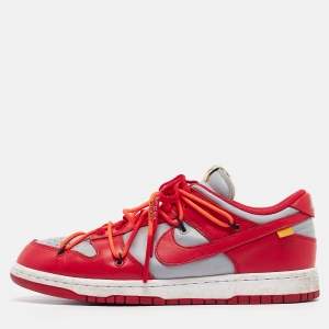 Off-White x Nike Red/Grey Leather Lace Up Sneakers Size 43