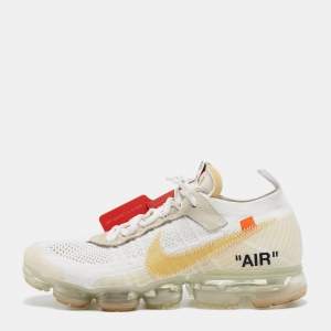 Off-White x Nike White Knit Fabric Air Vapormax Lace Up Sneakers Size 44.5