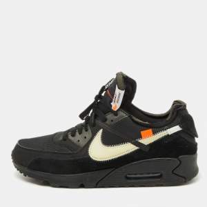 Off-White x Nike Black Fabric and Suede Air Max 90 Sneakers Size 45.5