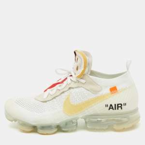 Off-White x Nike White Knit Fabric Air Vapormax Lace Up Sneakers Size 45