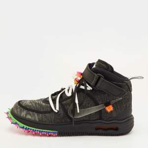 مملوكة مسبقًا Off-White x Nike Air Force 1 Mid Size 42 Black Fabric Lace Up Sneakers