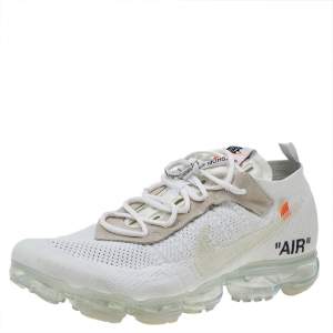 مملوكة مسبقًا Off-White x Nike White Knit Fabric And Suede Air Vapormax Sneakers Size 47.5