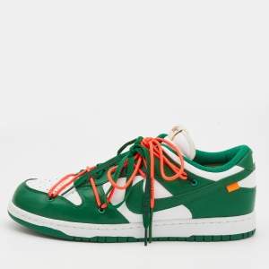 Off-White x Nike Green/White Leather Dunk Low Top Sneakers Size 46