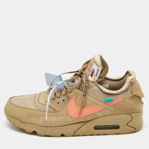 Off-White x Nike Beige Fabric and Suede Air Max 90 Desert Ore Sneakers Size 43