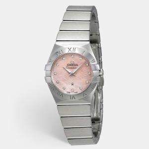 Omega Pink MOP Diamond Stainless Steel Constellation 123.10.24.60.57.002 Women’s Wristwatch 24 mm 