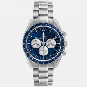 Omega Blue Stainless Steel Speedmaster Manual Winding Men's Wristwatch 42 mm