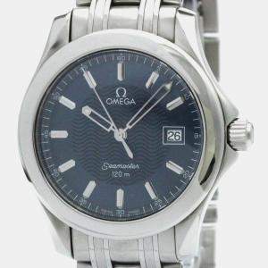 Omega Blue Stainless Steel Seamaster Quartz Men's Wristwatch 36 mm