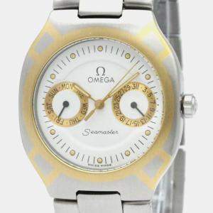 Omega White 18k Yellow Gold Stainless Steel Seamaster Quartz Men's Wristwatch 31 mm