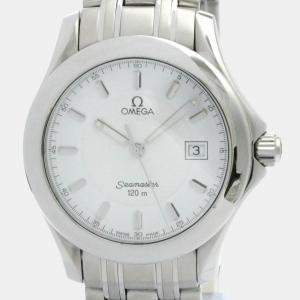 Omega White Stainless Steel Seamaster 2511.21 Quartz Men's Wristwatch 36 mm