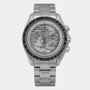 Omega Silver Stainless Steel Speedmaster Apollo XVII Manual Winding Men's Wristwatch 42 mm