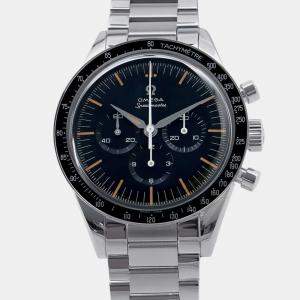 Omega Black Stainless Steel Speedmaster Manual Winding Men's Wristwatch 39 mm