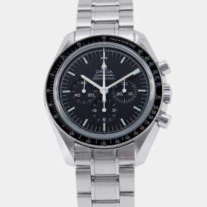 Omega Black Stainless Steel Speedmaster Manual Winding Men's Wristwatch 42 mm