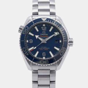 Omega Blue Stainless Steel Seamaster Planet Ocean Automatic Men's Wristwatch 39.5 mm