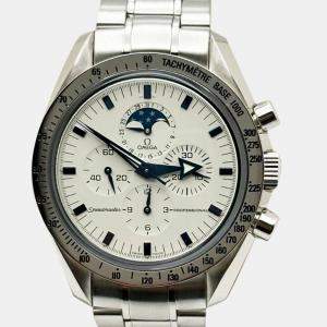 Omega White Stainless Steel Speedmaster 3575.20 Automatic Men's Wristwatch 42 mm