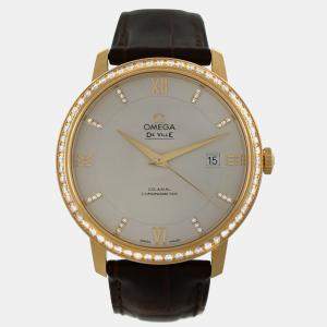Pre Owned Omega De Ville 42458402052001 Automatic Cream diamonds 18k yellow gold Men's Wristwatch 39.5 mm