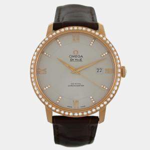 Pre Owned Omega De Ville 42458402052002 Automatic Cream diamonds 18k Rose gold Men's Wristwatch 39.5 mm