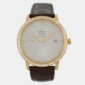Pre Owned Omega De Ville 42458402052001 Automatic Cream diamonds 18k yellow gold Men's Wristwatch 39.5 mm