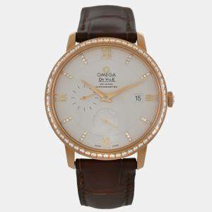 Pre Owned Omega De Ville 42458402052002 Automatic Cream diamonds 18k Rose gold Men's Wristwatch 39.5 mm