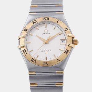 Pre Owned Omega Constellation 1312.30.00 White 18k Yellow Gold Stainless Steel Automatic Men's Wristwatch 34mm