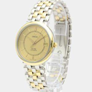 Omega Champagne 18k Yellow Gold And Stainless Steel De Ville Prestige Automatic 7304.11 Men's Wristwatch 35 MM