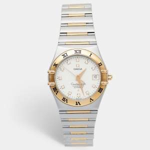 Omega White Diamond 18k Yellow Gold Stainless Steel Constellation 50th Anniversary 1304.35.00 Unisex Wristwatch 36 mm