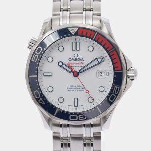 Omega White Stainless Steel Seamaster 212.32.41.20.04.001 Automatic Men's Wristwatch 41 mm