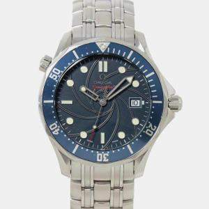 Omega Blue Stainless Steel Seamaster Automatic Men's Wristwatch 41 mm