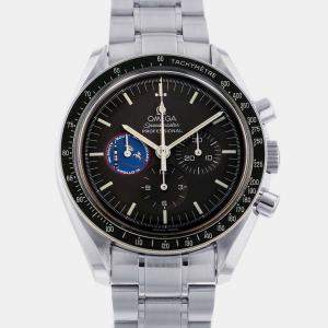 Omega Black Stainless Steel Speedmaster Manual Winding Men's Wristwatch 42 mm