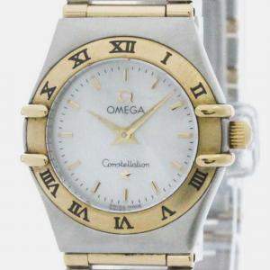 Omega White Shell 18k Yellow Gold Stainless Steel Constellation 1262.70 Quartz Men's Wristwatch 22 mm