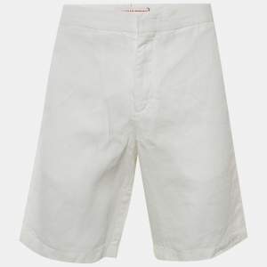 مملوكة مسبقًا Orlebar Brown White Linen Norwich Shorts L