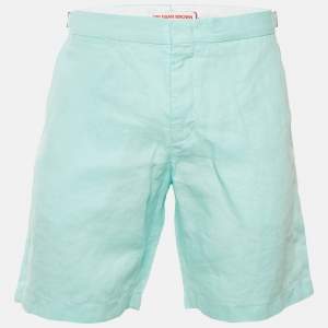 Pre Owned Orlebar Brown Turquoise Blue Linen Norwich Shorts L/ Waist 35"