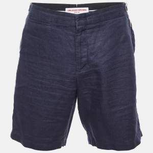 مملوكة مسبقًا Orlebar Brown Navy Blue Linen Shorts L/Waist 34"