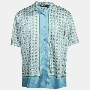 Palm Angels Green PA Diamond Print Satin Short Sleeves Shirt XXL