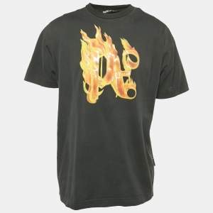 Palm Angels Black Buring Monogram Print Jersey T-Shirt S