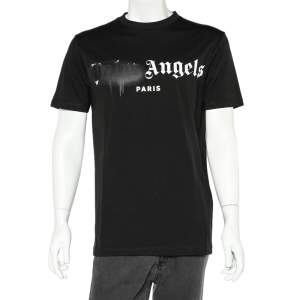 Palm Angels Black Sprayed Logo Printed Cotton Crewneck T-Shirt M