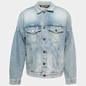 Palm Angels Blue Denim Logo Printed Jacket L
