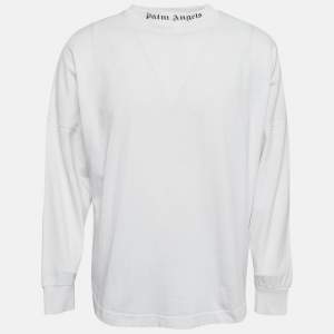 Palm Angels White Logo Print Cotton Knit Crew Neck Sweatshirt XS