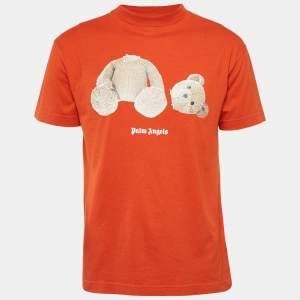Palm Angels Orange Bear Print Cotton Jersey Crew Neck T-Shirt S