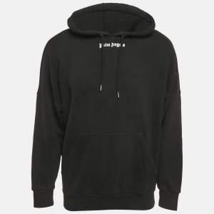Palm Angels Black Logo Print Cotton Knit Hoodie S