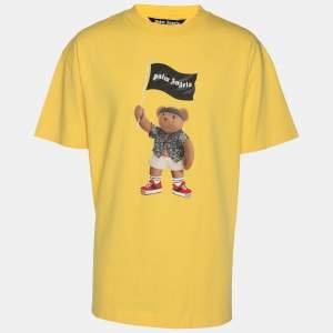 Palm Angels Yellow Teddy Print Cotton Crewneck T-Shirt S