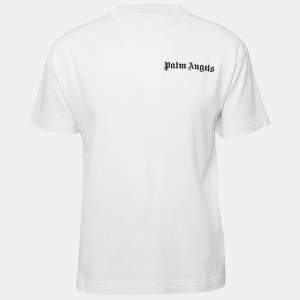Palm Angels White Logo Print Cotton Oversized T-shirt XS