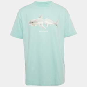 Pre Owned Palm Angels Gnawed Blue Shark Print Cotton T-Shirt XL 